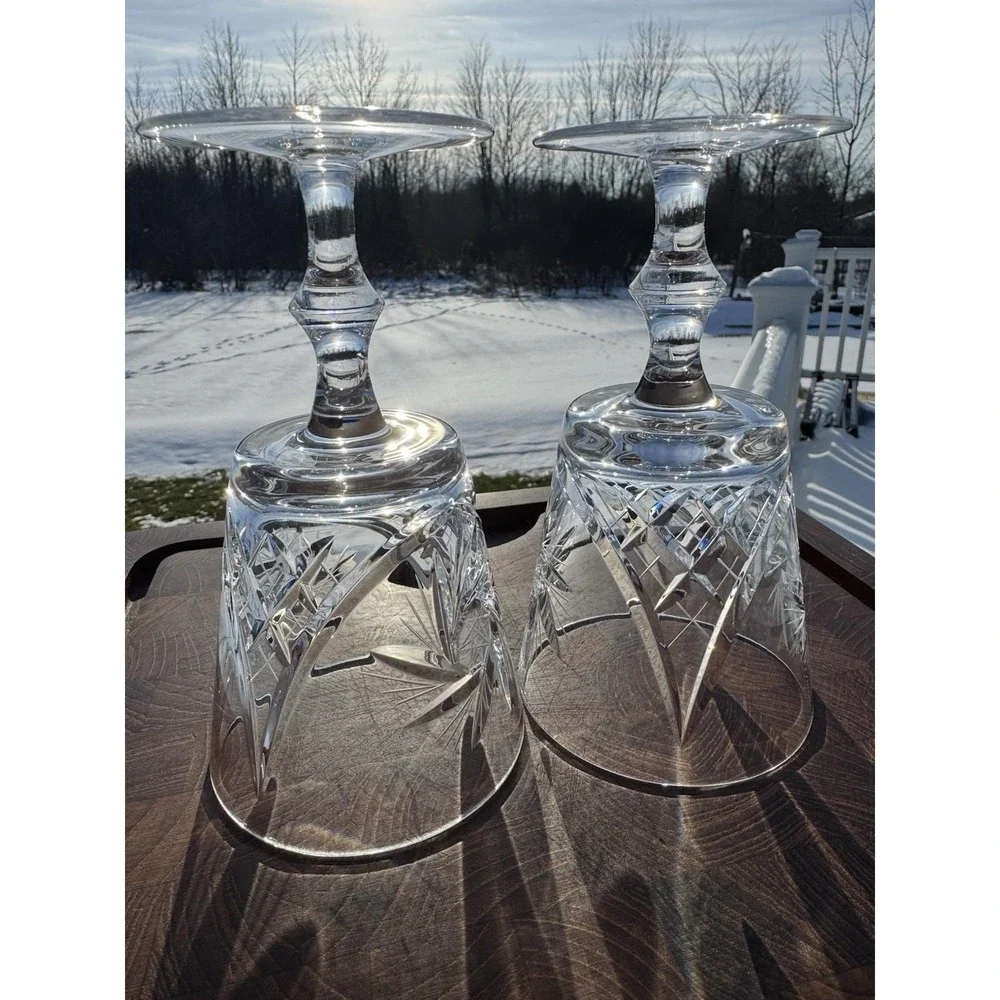 Set 2 Csopak Claret Wine AJKA Glass Crystal Cup Goblet RETIRED Pinwheel EUC